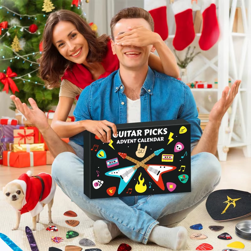 2025 Guitar Picks Countdown Calendar Xmas Advent Calendars for Guitar Bass Ukulele Players Gift Musical Instrument Picks Set
