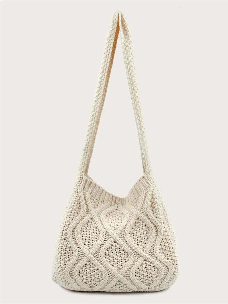 Women'S Summer Minimalist Solid Color Crochet Shoulder Bag as Gift, Simple Design Plain Designer Crossbody Bag, Casual Fashionable Knitting Bag, Leisure Style Large Capacity Tote Bag for Women for Fall 2025, Purse