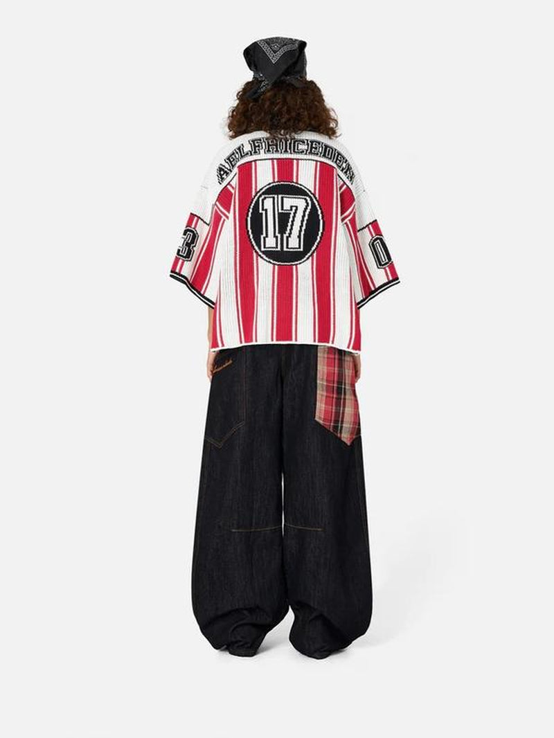 AELFRIC EDEN Super Baggy Jeans Plaid Patchwork Big Pocket Denim Trousers Unisex Vintage Pants Casual Style