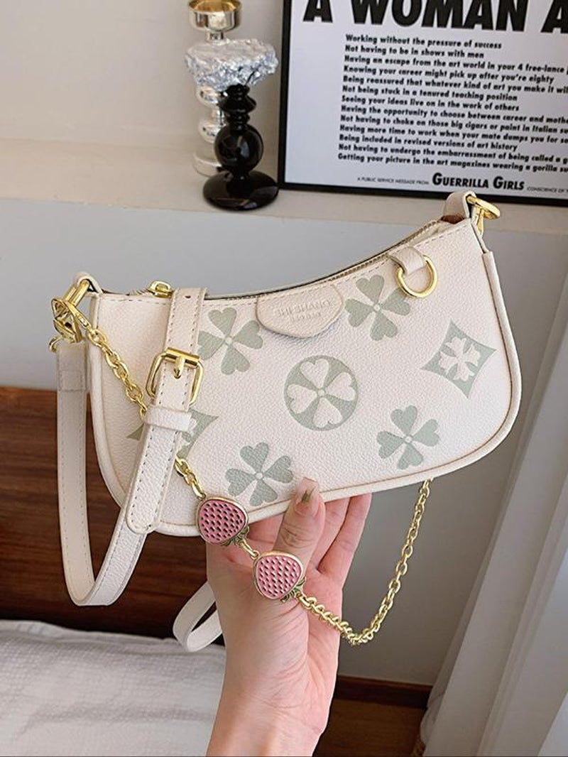 Women'S Fashionable Patterned Bag, Elegant Embossed Bag, Stylish Crossbody Bags, Adjustable Strap Satchel, Casual Pu Leather Zipper Shoulder Bag for Daily Used, Trendy Versatile High-Quality Daily Commuting Bag, Fashion Purses