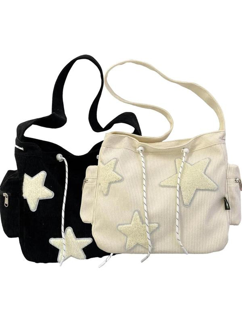 Women'S Star Patched Design Tote Bag, Fashionable Large Capacity Shoulder Bag for Daily Used, Casual Trendy Versatile High-Quality Daily Commuting Bag