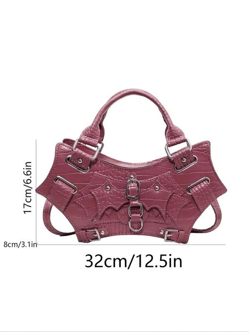 Summer Punk Goth Style Solid Color Rivet Decor Baguette Grunge Bag, New Fashion PU Underarm Bag & Handbag, Hand Shoulder Bag, All-Match Commuter Bag for Work & Daily & Back to School