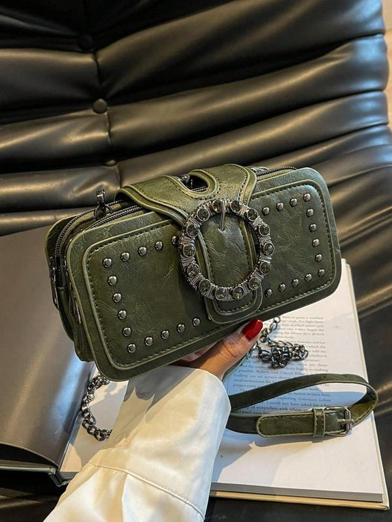 Women'S Fashion Rivet Decorated Crossbody Bag, Vintage Trendy Shoulder Bag for Daily Use, Casual High-Quality Daily Commuting Bag, Purse
