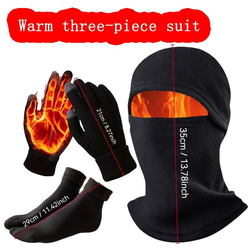 3-Piece Warm Winter Set - Windproof and Warm Knitted Balakla Hat Cycling Warmth Shake Fleece Winter Windproof Face Mask