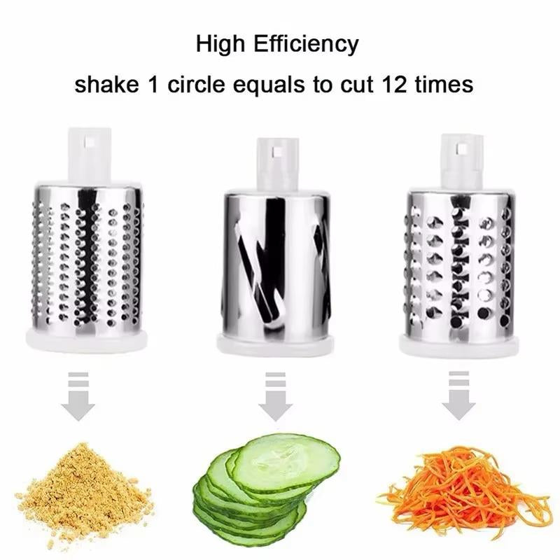 3-In-1 Manual Rotary Cheese Grater for Vegetable Cutter Potato Slicer Multifunctional Vegetable Chopper with 3 Replaceable Blade Kitchen Utensils