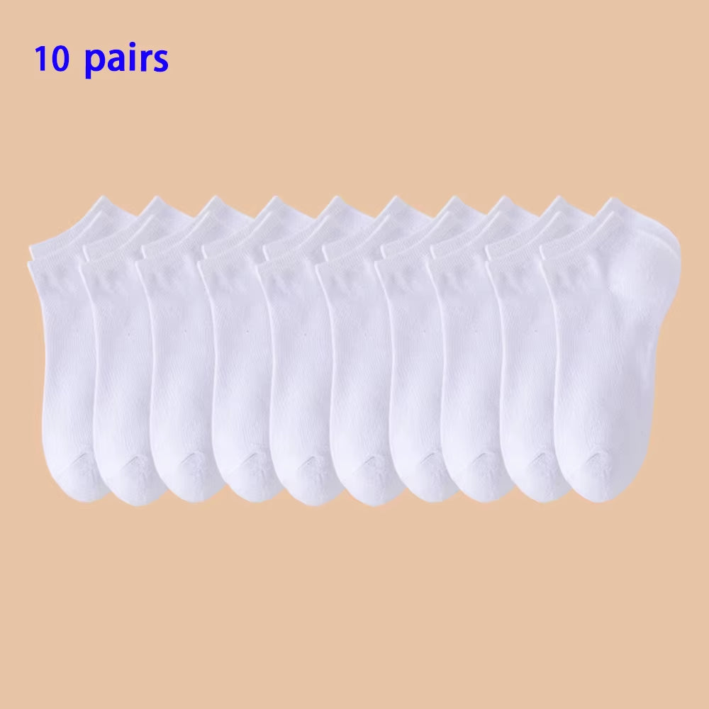 10 Pairs Men’s & Women’s Boat Socks – Plain Color, Anti-Odor, Summer Ankle Casual Socks