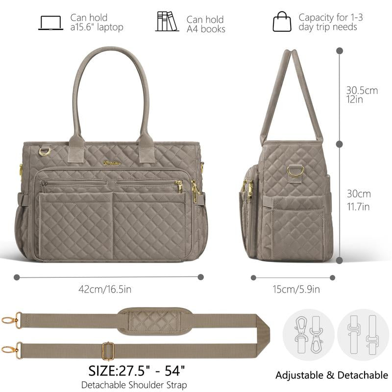 Bagstellar Polyester Tote Bag for Women,15.6 Inch Laptop Work Tote Bags for Teacher Nurse Bible with 40Oz Cup Holder, Waterproof Quilted Utility,Multiple Pockets,Shoulder Crossbody Tote Handbags for Women Work,Daily,Travel,Gym,School College