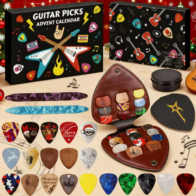 2025 Guitar Picks Countdown Calendar Xmas Advent Calendars for Guitar Bass Ukulele Players Gift Musical Instrument Picks Set