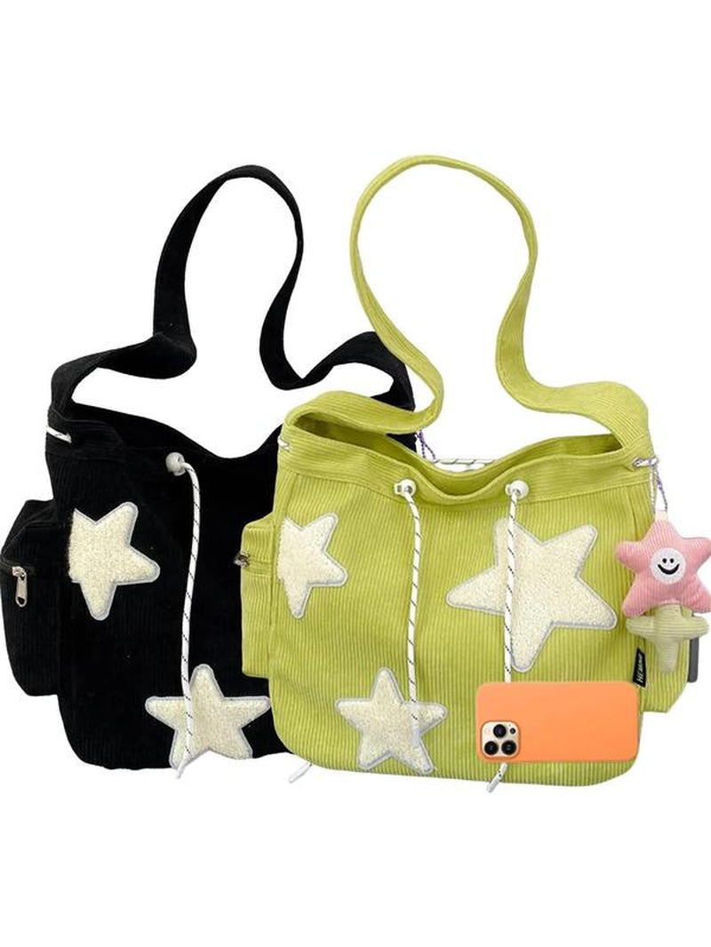 Women'S Star Patched Design Tote Bag, Fashionable Large Capacity Shoulder Bag for Daily Used, Casual Trendy Versatile High-Quality Daily Commuting Bag