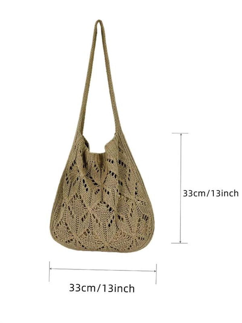 Women'S Summer Minimalist Solid Color Crochet Shoulder Bag as Gift, Simple Design Plain Designer Crossbody Bag, Casual Fashionable Knitting Bag, Leisure Style Large Capacity Tote Bag for Women for Fall 2025, Purse