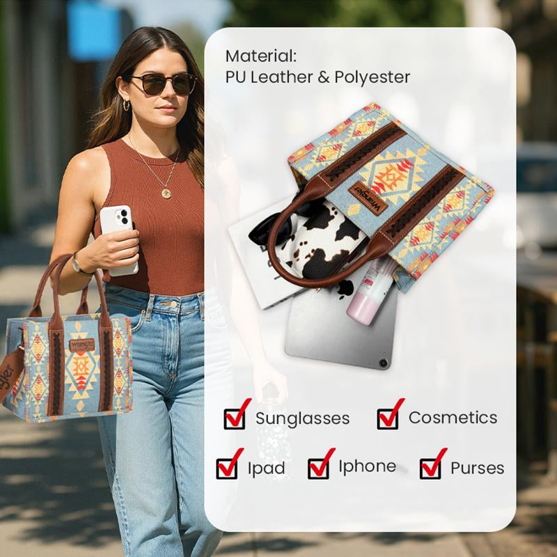 Wrangler [Live] Southwestern Print Canvas Tote Bag Functional Crossbody Bag for Work Shopping