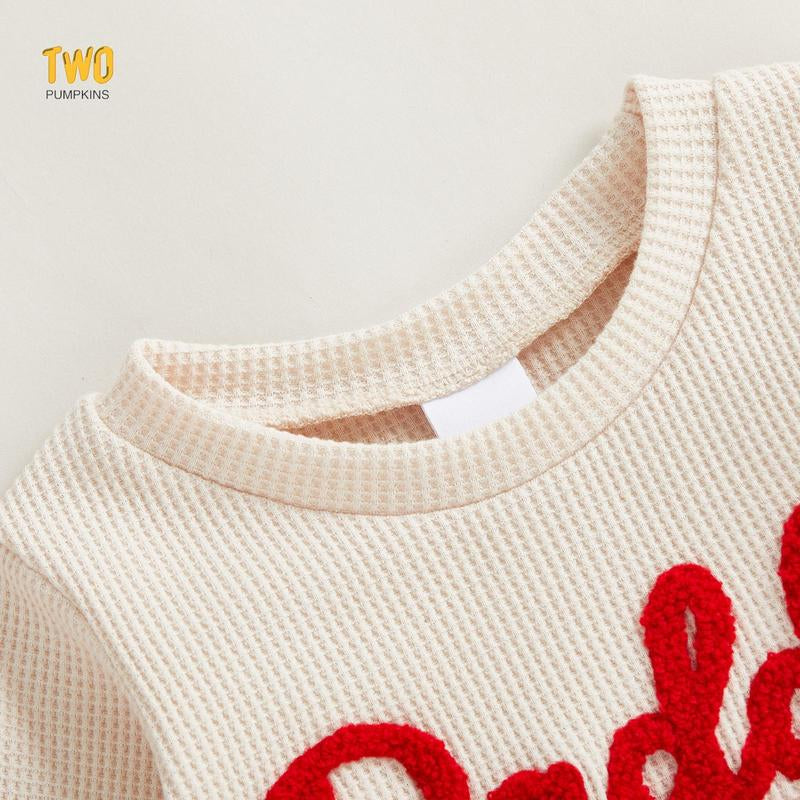 2Pcs Infant Girl Valentine'S Outfit Long Sleeve Crew Neck Letters Embroidery Bubble Romper and Headband Set