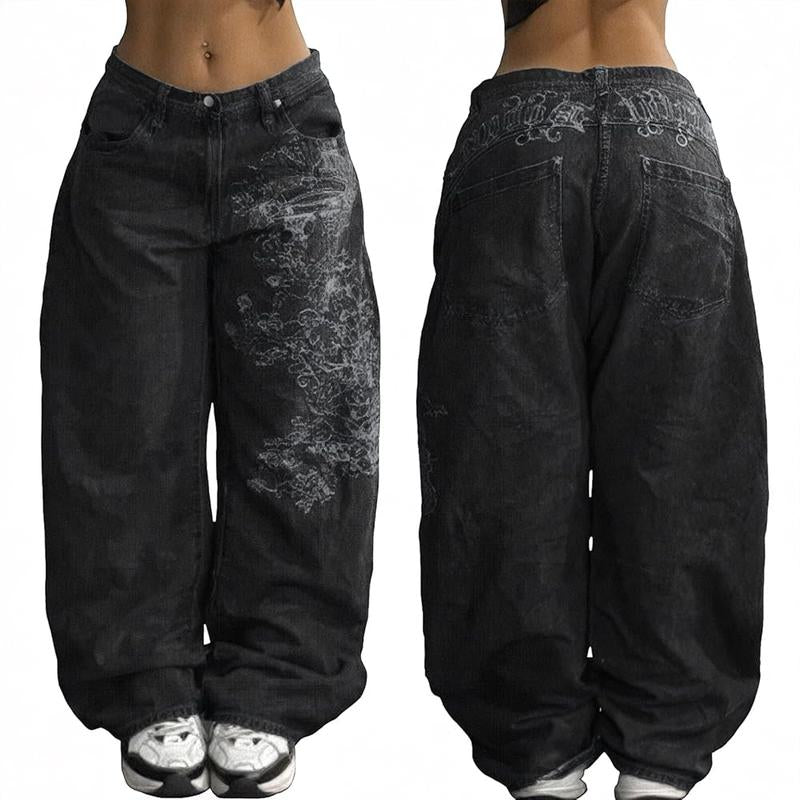EMMIOL Women Hip Hop Baggy Jeans Wide Leg Mid-Low Waist Jeans Loose Boyfriends Jeans 90S Vintage Denim Pants Casual Comfy Black Womenswear #Tiktokshopblackfriday