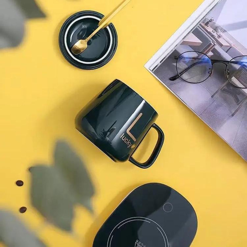 Cute Temperature Control Smart Mug and Mug Warmer Holiday Gift Suite - Constant Temperature, Heated Office and Etc.. Use Birthday Gift, Thanksgiving, Christmas. Ceramic Coffee