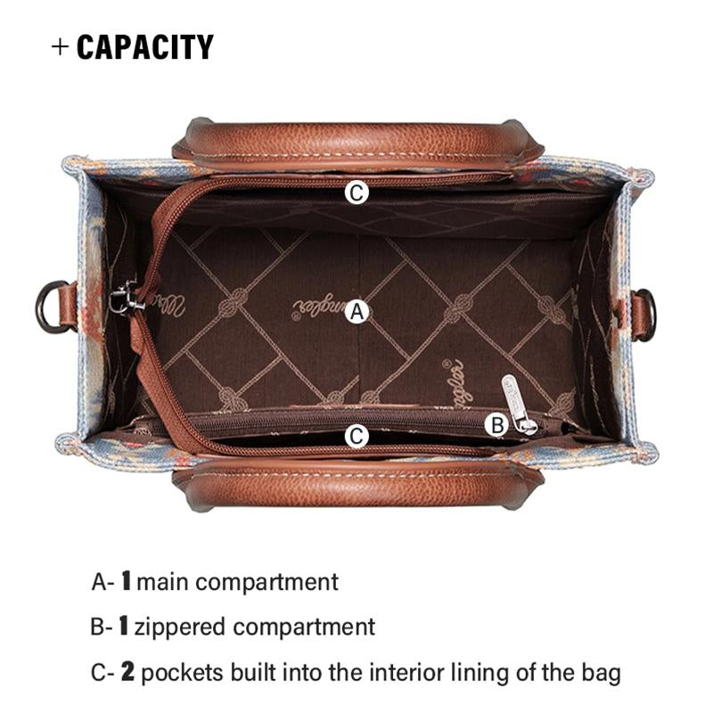 Wrangler [Live] Southwestern Print Canvas Tote Bag Functional Crossbody Bag for Work Shopping