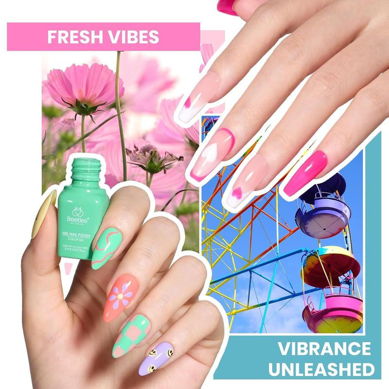 Beetles Gel Nail Polish Kit 5ML Upgrade Colorful Bottle Set with Base Matte&Glossy Top Coat Beauty Must Have DIY Salon Set Soak off DIY Stuff Gifts for Women Girls Teen