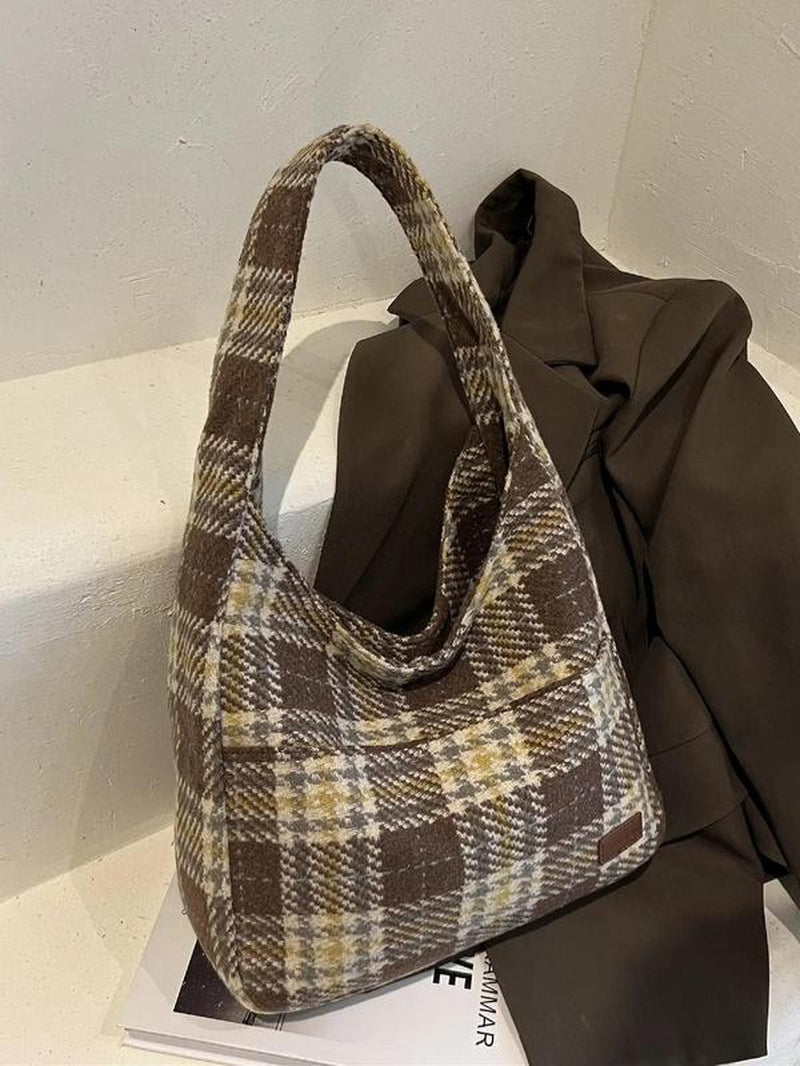 Trendy Solid Color Letter Patched Large Capacity Tote Bag, Minimalist Magnetic Closure Corduroy Shoulder Bag, Women'S Dumpling Bag for Daily Used, Corduroy Hobo Bag