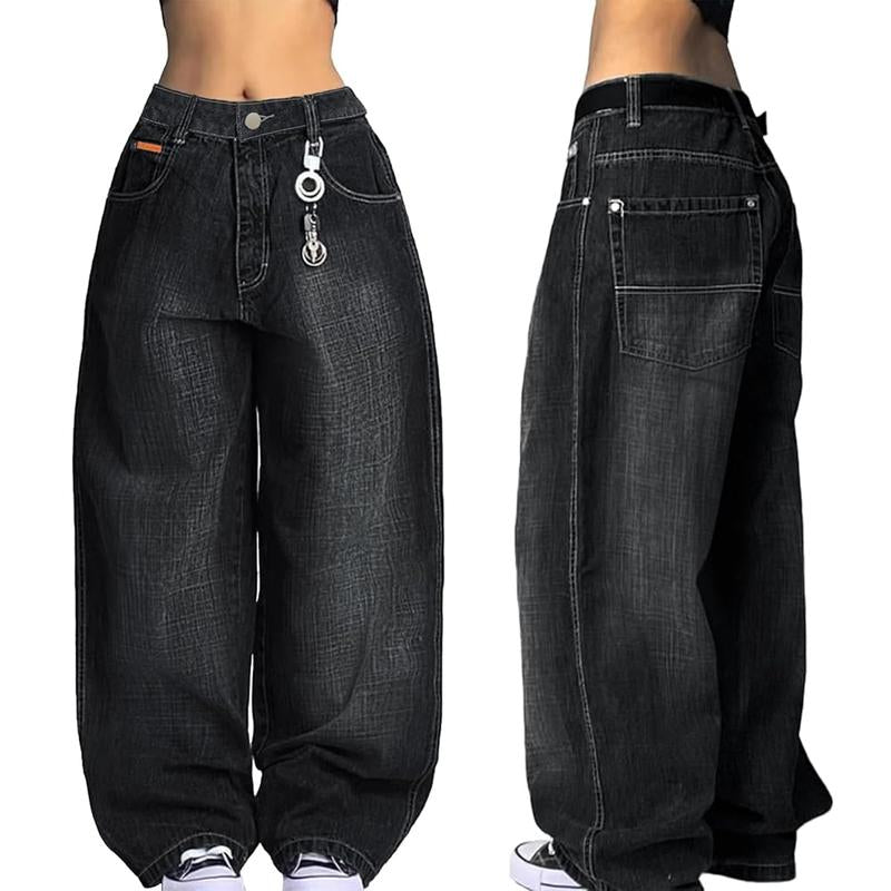 EMMIOL Women Hip Hop Baggy Jeans Wide Leg Mid-Low Waist Jeans Loose Boyfriends Jeans 90S Vintage Denim Pants Casual Comfy Black Womenswear #Tiktokshopblackfriday