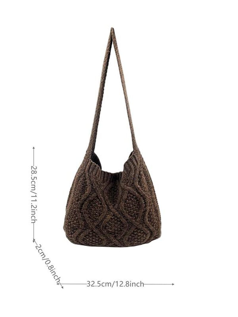 Women'S Summer Minimalist Solid Color Crochet Shoulder Bag as Gift, Simple Design Plain Designer Crossbody Bag, Casual Fashionable Knitting Bag, Leisure Style Large Capacity Tote Bag for Women for Fall 2025, Purse