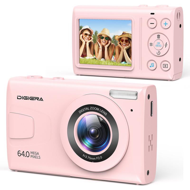 Digiera UHD 4K Digital Camera, 64MP Auto Focus with 18X Digital Zoom, Filters, Burst Shooting, Time-Lapse, Flash & Playback – Includes 32GB Memory Card, 2 Extra Batteries & Wrist Strap – MP3/MP4 Playback, FHD 1080P – Perfect Christmas & Halloween Gift