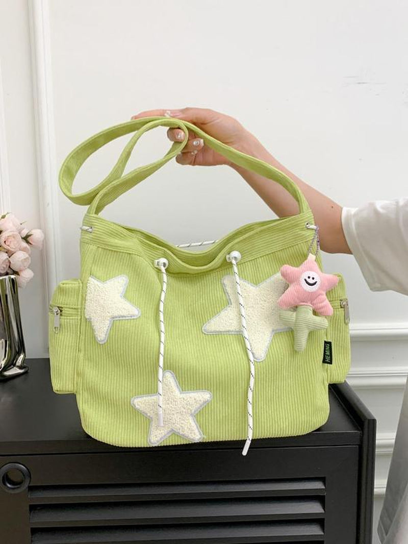 Women'S Star Patched Design Tote Bag, Fashionable Large Capacity Shoulder Bag for Daily Used, Casual Trendy Versatile High-Quality Daily Commuting Bag