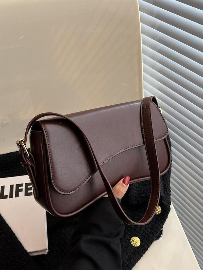 Women'S Solid Color Irregular Flip Shoulder Bag, Fashionable PU Leather Bag, Versatile Textured Elegant Commuter Bag for Daily Used