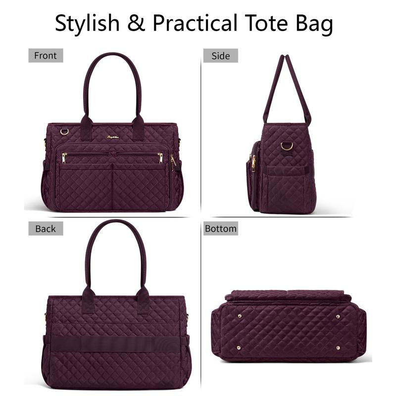 Bagstellar Polyester Tote Bag for Women,15.6 Inch Laptop Work Tote Bags for Teacher Nurse Bible with 40Oz Cup Holder, Waterproof Quilted Utility,Multiple Pockets,Shoulder Crossbody Tote Handbags for Women Work,Daily,Travel,Gym,School College