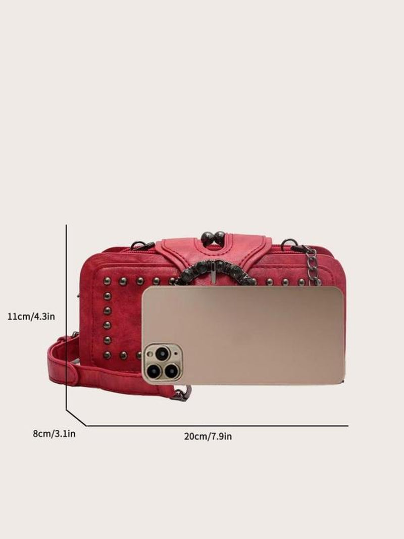 Women'S Fashion Rivet Decorated Crossbody Bag, Vintage Trendy Shoulder Bag for Daily Use, Casual High-Quality Daily Commuting Bag, Purse