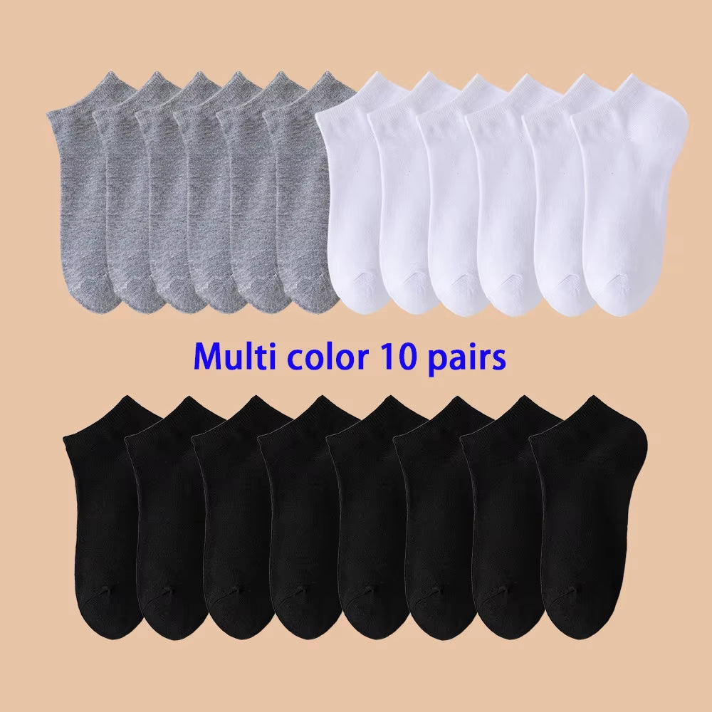 10 Pairs Men’s & Women’s Boat Socks – Plain Color, Anti-Odor, Summer Ankle Casual Socks