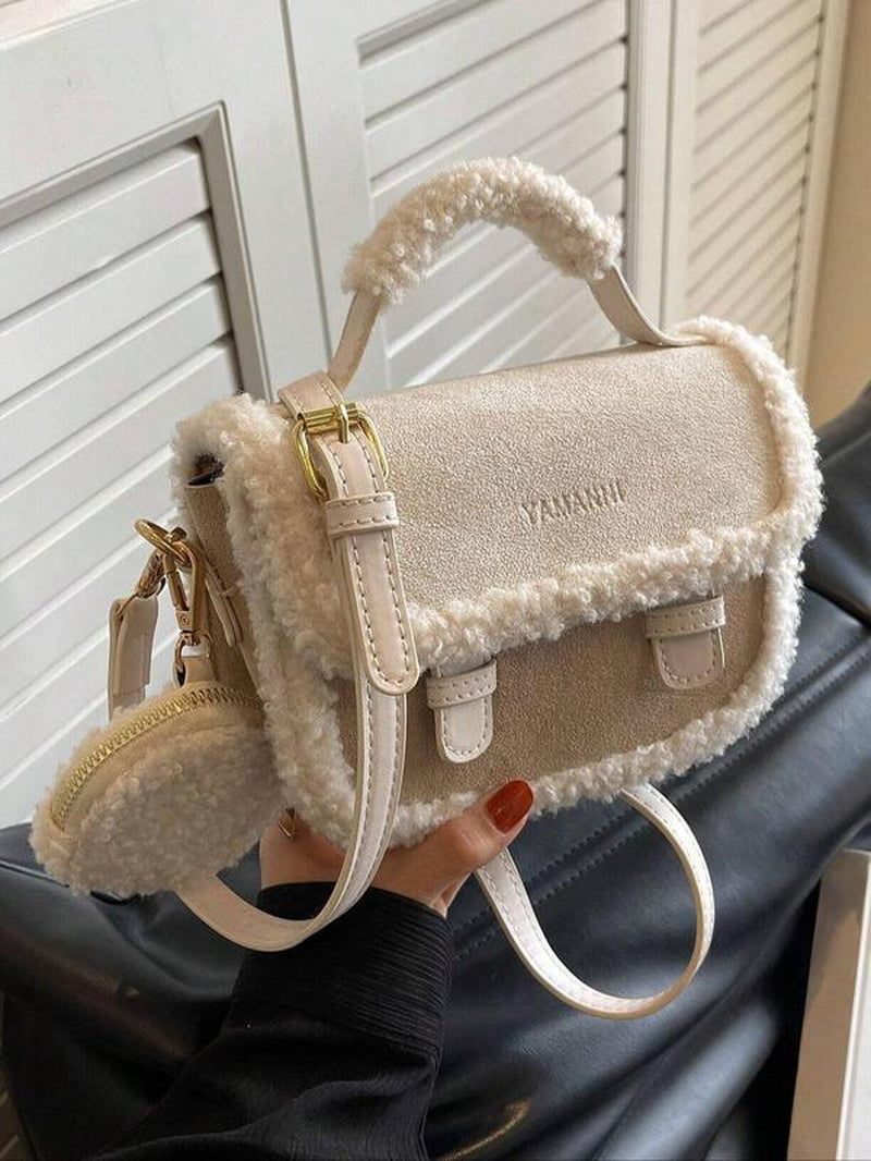 25 Fall&Winter Women'S Fluffy Suede Handbag, Casual Versatile Solid Color Shoulder Bag with Coin Purse, Fashionable and High-Quality Daily Commuter Bag, Fashion Bag, Casual Trendy Bag