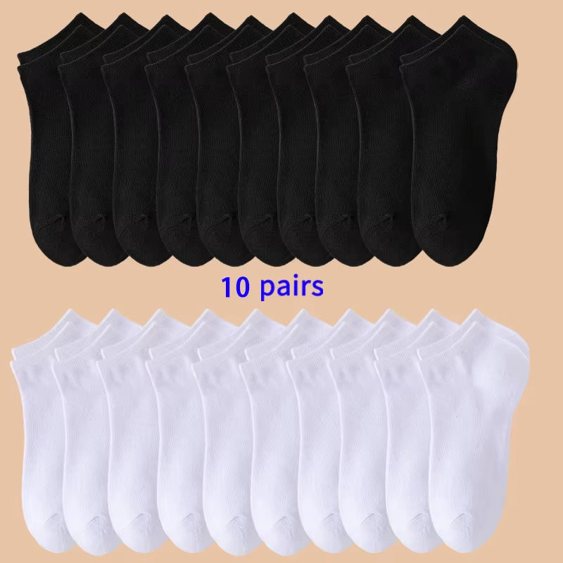 10 Pairs Men’s & Women’s Boat Socks – Plain Color, Anti-Odor, Summer Ankle Casual Socks