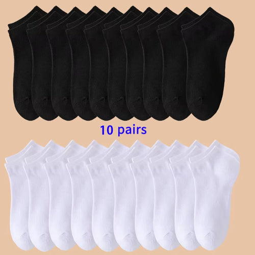 10 Pairs Men’s & Women’s Boat Socks – Plain Color, Anti-Odor, Summer Ankle Casual Socks