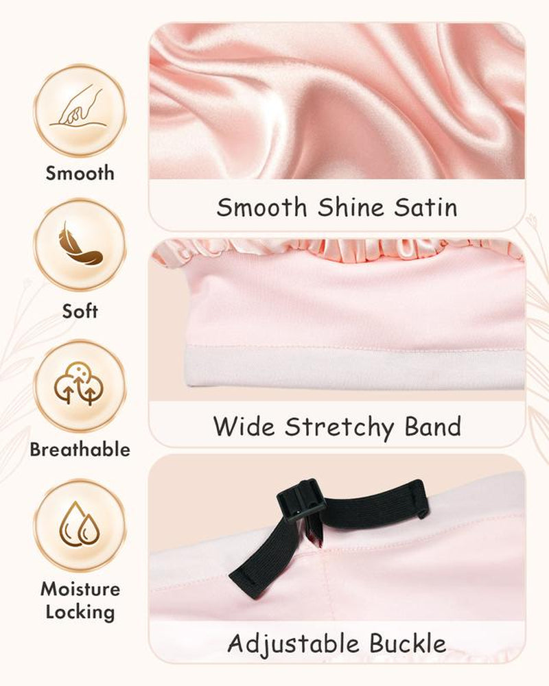 BONNET QUEEN Adjustable Satin Bonnet Double Layer Reversible Night Cap for Women Heatless Hair Care Gift Beanie Jade & Pink Bn005B-Jade&Pink Machine Washable