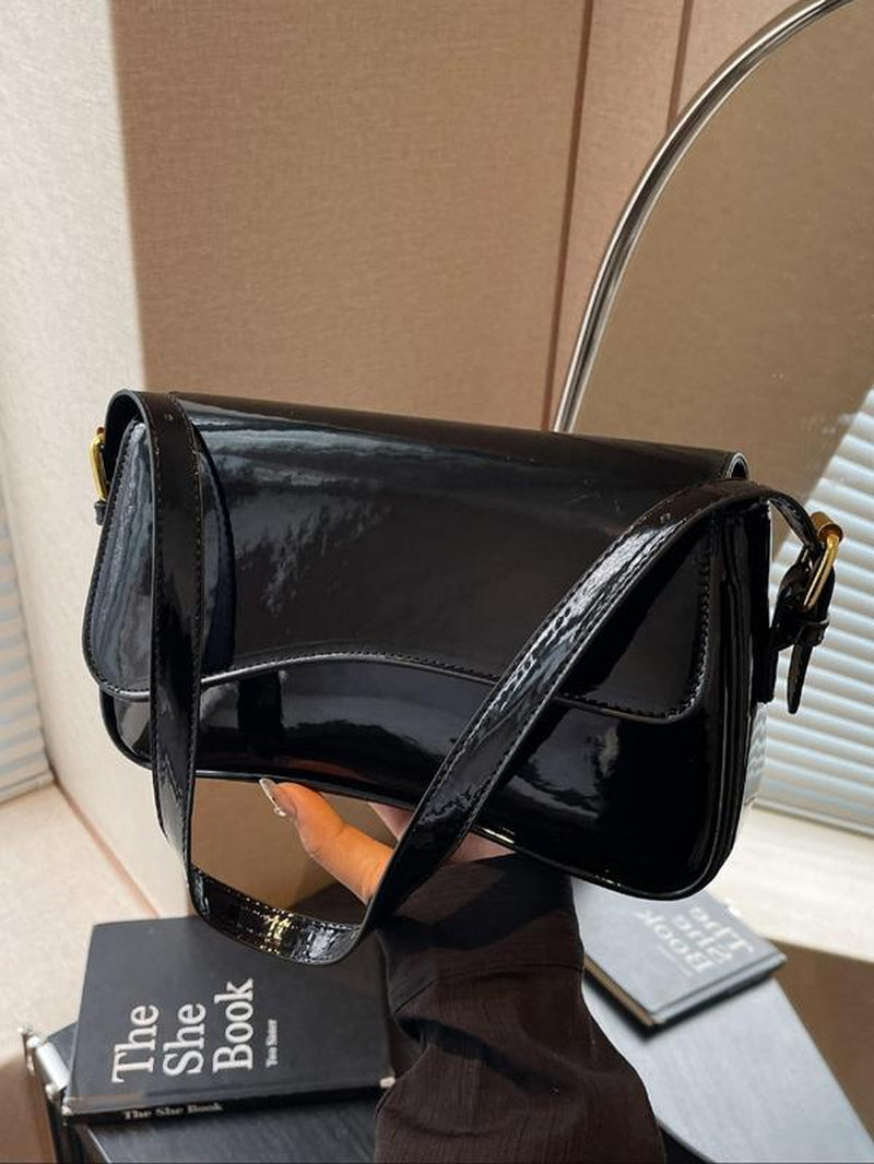 Women'S Solid Color Irregular Flip Shoulder Bag, Fashionable PU Leather Bag, Versatile Textured Elegant Commuter Bag for Daily Used