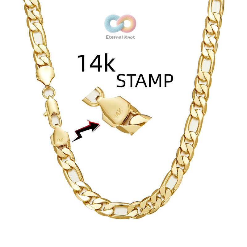 14K Real Gold-Plated Figaro Chain Necklace Tarnish-Free Nanotech Coating Italian Style Cuban Link 2Mm/10Mm Wide,24" for Women Men Hip Hop Streetwear Minimalist Layering Jewelry