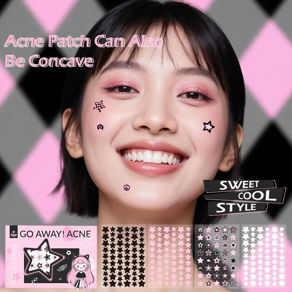 4 Sheets Colorful Star Acne Pimple Patch (220 Counts), Invisible Hydrocolloid Cute Acne Patch, Acne Spots Zits Patches Skincare