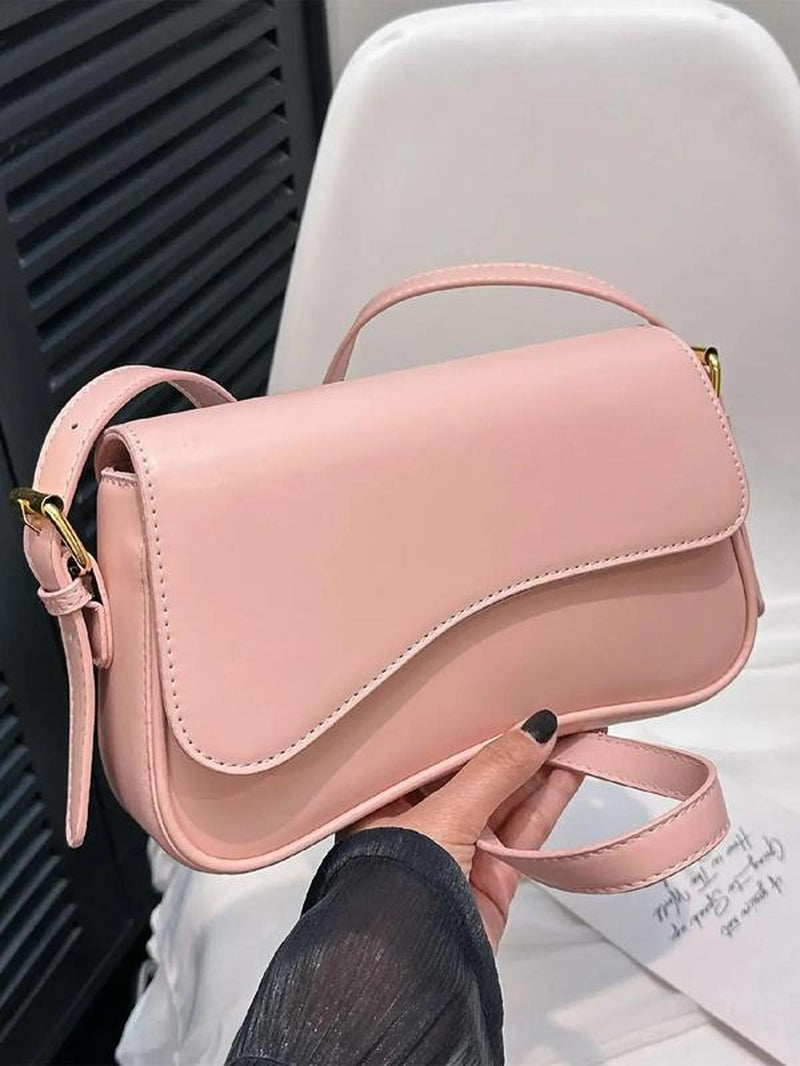 Women'S Solid Color Irregular Flip Shoulder Bag, Fashionable PU Leather Bag, Versatile Textured Elegant Commuter Bag for Daily Used