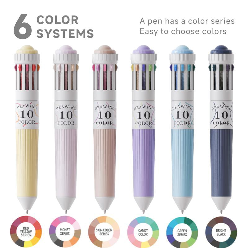 6 Pack Multicolor Pens, 60 Colors, 10-In-1 Colored Ballpoint Pen,0.8Mm Fine Point Smooth Writing, Retractable Ballpoint Pens for Office School Students Gifts